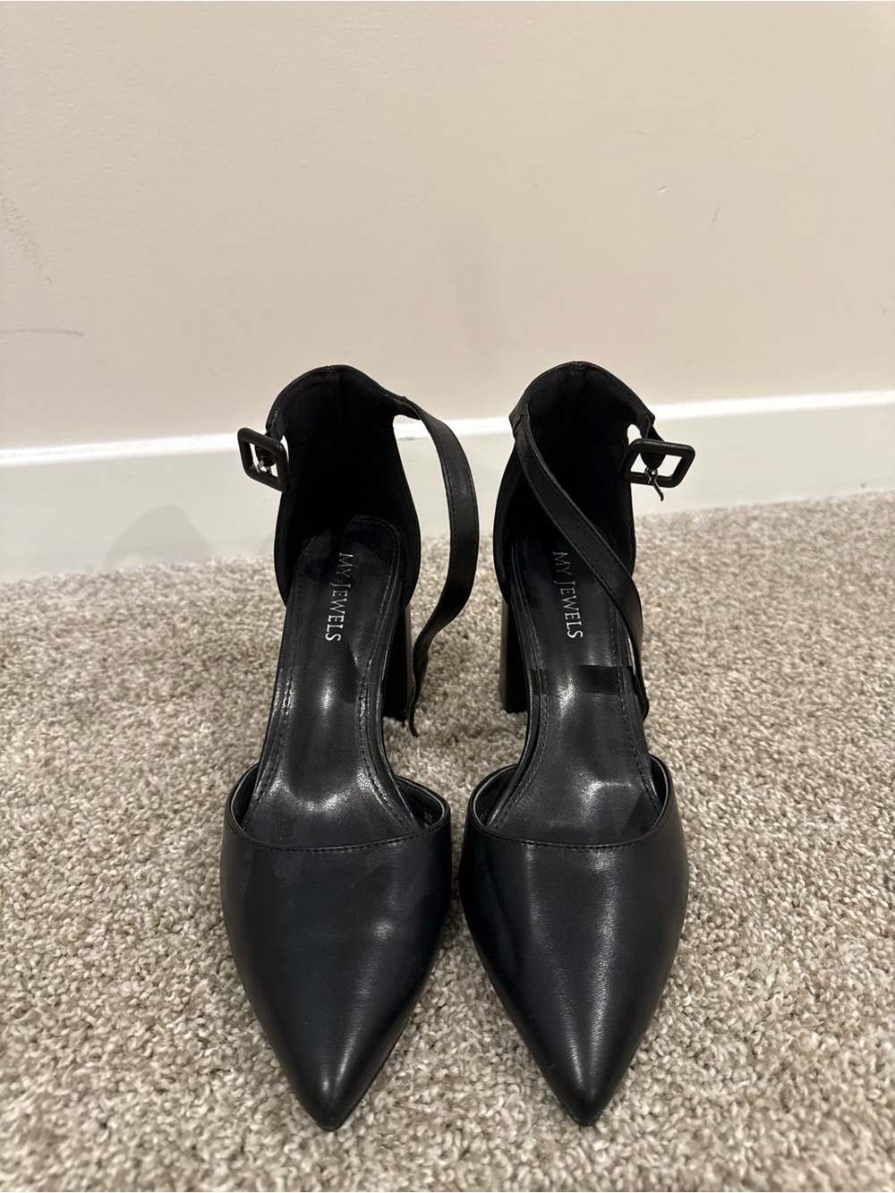 Black Pointed Toe Ankle Strap Pumps